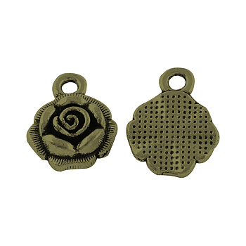 Rose Tibetan Style Alloy Pendants, Cadmium Free & Lead Free, Antique Bronze, 17.5x13x5mm, Hole: 2.5mm, about 400pcs/1000g