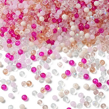 Glass Beads, Mixed Style, Faceted Rondelle, Pink, 4x3.5mm, Hole: 1mm, about 500pcs/bag