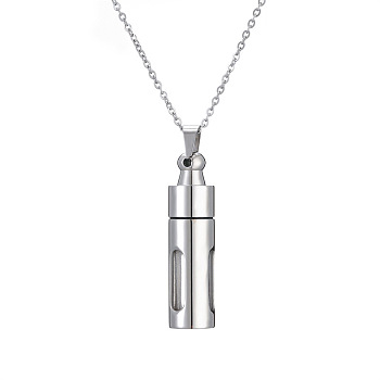 Stainless Steel Column Perfume Bottle Necklaces for Women, Stainless Steel Color, 17.72 inch(45cm)