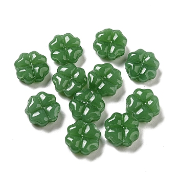 Imitation Jade Glass Beads, Green, Clover, 10.5x10.5x4.5mm, Hole: 1mm