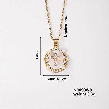 Vintage Brass Pave Clear Cubic Zirconia Religion Cross Pendant Couple Necklaces, Golden, 15.75 inch(400mm)