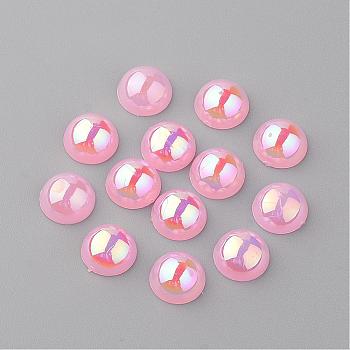 Acrylic Cabochons, AB Color Plated, Half Round, Pearl Pink, 8x4mm