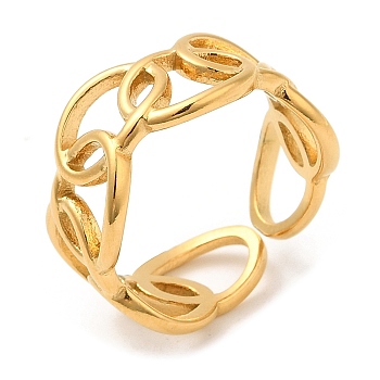 304 Stainless Steel Hollow Oval Open Cuff Rings for Women, Real 18K Gold Plated, Inner Diameter: 17mm