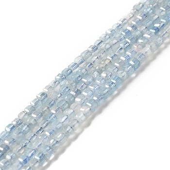 Natural Aquamarine Beads Strands, Faceted, Cube, 2.5x2.5x2.5mm, Hole: 0.7mm, about 170pcs/strand, 15.35''(39cm)