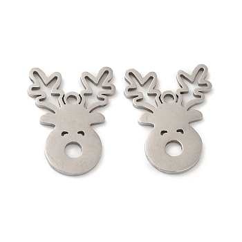 201 Stainless Steel Pendants, Deer Charm, Stainless Steel Color, 15x11.5x0.8mm, Hole: 1.2mm