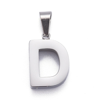 304 Stainless Steel Letter Pendants, Manual Polishing, Alphabet, Stainless Steel Color, Letter.D, 18x12.5x3.5mm, Hole: 6x3.5mm