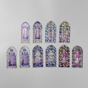 Stained Glass Windows PET Waterproof Self-Adhesive Stickers, for DIY Photo Album Diary Scrapbook Decoration, Mixed Color, 92x44~47x0.1mm