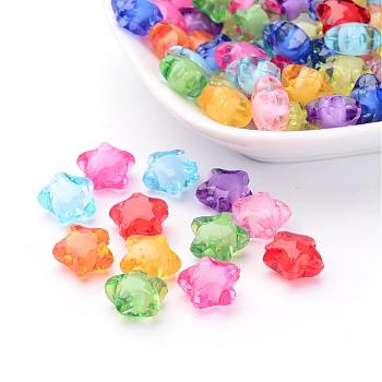 Transparent Mixed Color Acrylic Star Beads, Bead in Bead( Ps: Round Bead Inside), 12x11x8mm, Hole: 2mm