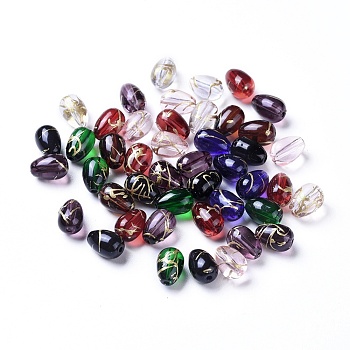 Drawbench Transparent Glass Beads, teardrop, Mixed Color, 9x6.5mm, Hole: 1.2mm