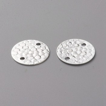Brass Normal Links Connectors, Long-Lasting Plated, Textured Flat Round, 925 Sterling Silver Plated, 15x0.5mm, Hole: 1.6mm