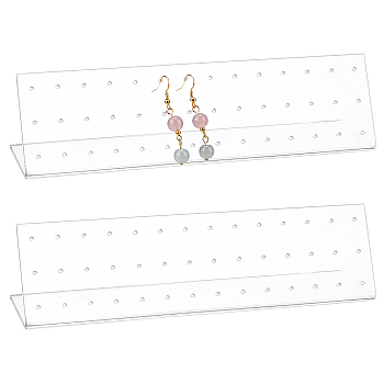 42 Holes Acrylic Earring Displays, Jewelry Display Rack, L-shaped, Clear, 18x5.1x4.7cm