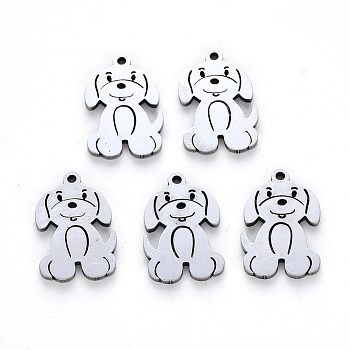 304 Stainless Steel Pendants, Laser Cut, Dog, Stainless Steel Color, 17x11x1mm, Hole: 1.2mm