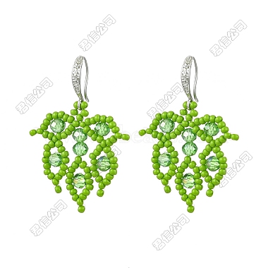 Handmade Glass Seed Beads Leaf Dangle Earrings(EJEW-FS00098)-1