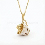 Brass White Enamel Animal Cup Pendant Necklaces for Women, Golden, Dog, 17.72 inch(45cm)(WG2B305-01)
