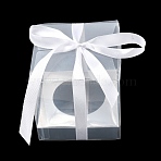 Transparent PET Cupcake Packing Boxes with Paper Base, Bakery Boxes, Square with Ribbon, Silver, 9x9x9.5cm(PL-CBA0AB9-01A)
