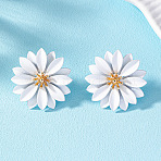 Alloy Stud Earrings, Flower, Golden, White, 29x29mm(FS-WG4E97C-04)