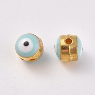 Alloy Enamel Beads, Evil Eye, Light Blue, 8x6~7mm, Hole: 1mm(ENAM-WH0047-14I-8mm)