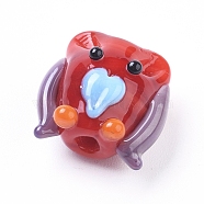 Handmade Lampwork Beads, Cartoon Owl, Red, 16.5x16.3x12.5mm, Hole: 2mm(LAMP-I020-01)