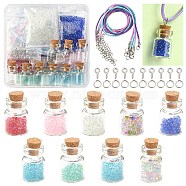 DIY Wish Bottle Necklace Making Kit, Including Glass Bubble Beads & Jar Bottles, Waxed Cord Necklace Making, Iron Screw Eye Pin Peg Bails, Mixed Color(DIY-YW0006-52)