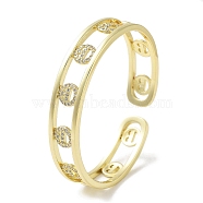 Brass Micro Pave Clear Cubic Zirconia Open Cuff Bangles, Smiling Face Hollow Bangles for Women, Real 18K Gold Plated, Inner Diameter: 2-1/8 inch(5.4cm), 9.5mm(BJEW-Z061-14G)