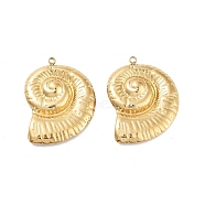 Ion Plating(IP) 304 Stainless Steel Pendants, Spiral Shell Shape Charms, Real 18K Gold Plated, 30x21x3.5mm, Hole: 1.4mm(STAS-U014-29G)