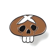 Halloween Black Zinc Alloy Skull Mushroom Enamel Pins, for Backpack Clothes, Saddle Brown, 22x28x1mm(JEWB-L018-03EB-03)