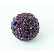 Polymer Clay Rhinestone Beads, Pave Disco Ball Beads, Grade A, Half Drilled, Round, Amethyst, PP9(1.5.~1.6mm), 6mm, Hole: 1.2mm(X-RB-H284-6MM-Half-204)