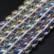 Electroplated Natural Quartz Crystal Beads Strands, AB color Plated, Round, Clear AB, 6mm, Hole: 0.8mm, about 65pcs/strand, 15.7 inch(G-K285-09-6mm-02)