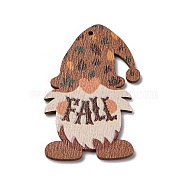 Printed Wood Pendants, Christmas Gnome Big Pendants, Coconut Brown, 55x35x2.5mm, Hole: 1.6mm(WOOD-B009-02G)