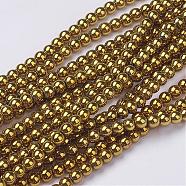 Non-Magnetic Synthetic Hematite Beads Strands, Round, Golden Plated, 4mm, Hole: 1mm, about 100pcs/strand, 15.7 inch(G-D010-2)