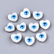 Natural Freshwater Shell Beads, with Enamel, Enamelled Sequins, Heart with Evil Eye, Dodger Blue, 9.5~10.5x10~11x4.5mm, Hole: 0.8mm(SHEL-T018-03A)