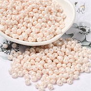6/0 Glass Seed Beads, Opaque Colours Luster, Teardrop, Antique White, 4.5~5x4x3~3.5mm, Hole: 0.9mm, about 5625Pcs/Pound(SEED-M012-01A-09)