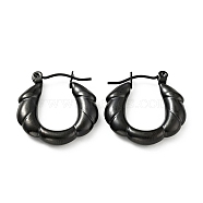 Ion Plating(IP) 304 Stainless Steel Twist Rope Hoop Earrings for Women, Electrophoresis Black, 21x20x4mm, Pin: 0.8mm(EJEW-G293-11EB)