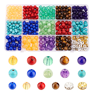 DIY Beads Jewelry Making Finding Kit, Including Natural & Synthetic Mixed Gemstone & Glass Round & & Iron Rhinestone Spacer Beads, Mixed Color, 6~8x3.5~8.5mm, Hole: 0.8~2mm, 460Pcs/box(DIY-AR0003-09)