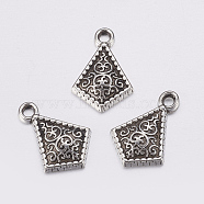 Tibetan Style Alloy Pendant, Tetragon, Kite/Quadrilateral, Lead Free and Cadmium Free, Antique Silver, about 19mm long, 15mm wide, 3.5mm thick, hole: 1mm(EA10640Y)