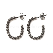 Ion Plating(IP) 304 Stainless Steel Oval Stud Earrings, Half Hoop Earrings for Women, Electrophoresis Black, 24x18mm, Pin: 0.8mm(EJEW-K242-07B)