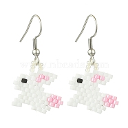 Glass Dangle Earrings, Loom Patterns, with 304 Stainless Steel Earring Hooks, Rabbit, Stainless Steel Color, 37x20mm(EJEW-MZ00317)