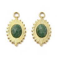 Natural African Jade Pendants, Faceted Oval Charms, with Vacuum Plating Real 18K Gold Plated 201 Stainless Steel, 22x12x4mm, Hole: 2.5mm(STAS-J401-VC673)