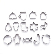 Stainless Steel Christmas Theme Mixed Pattern Cookie Candy Food Cutters Molds, for DIY, Kitchen, Baking, Kids Birthday Party Supplies Favors, Stainless Steel Color, 32x75x20mm,  14pcs/Set(DIY-H142-14P)