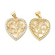 Brass Micro Pave Clear Cubic Zirconia Pendants, Heart with Tree Charms, Real 16K Gold Plated, 22x18.5x2.5mm, Hole: 5x4mm(ZIRC-L103-029G)