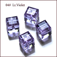 Imitation Austrian Crystal Beads, Grade AAA, Faceted, Cube, Lilac, 4x4x4mm(size within the error range of 0.5~1mm), Hole: 0.7~0.9mm(SWAR-F074-4x4mm-04)