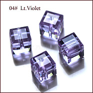 K9 Glass, Imitation Austrian Crystal Beads, Grade AAA, Faceted, Cube, Lilac, 4x4x4mm(size within the error range of 0.5~1mm), Hole: 0.7~0.9mm(SWAR-F074-4x4mm-04)