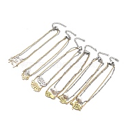 Two Tone 304 Stainless Steel Charm Anklet, Curb Chains Double Layered Anklet for Women, Golden & Stainless Steel Color, Mixed Patterns, Pendant: 15~20.5x12~13x0.5~0.7mm, 8-7/8 inch(22.5cm)(AJEW-C021-17)