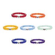 7Pcs 7 Color Natural Malaysia Jade(Dyed) Stretch Bracelets Set with Alloy Hangers, 7 Chakra Gemstone Stackable Bracelets for Women, Mixed Color, Inner Diameter: 2-1/8 inch(5.4cm), 1Pc/color(BJEW-JB08133)