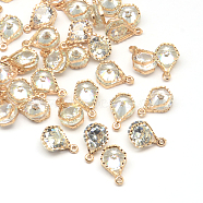 Alloy Charms, with Cubic Zirconia, Light Gold, 13x8x5mm, Hole: 1mm(ZIRC-R007-042A-03)