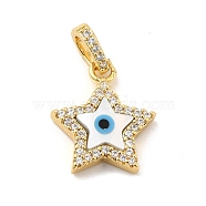 Brass Micro Pave Cubic Zirconia Pendants, with Cellulose Acetate(Resin) Evil Eye, Golden, Star, 17x14.5x3mm, Hole: 5x3.5mm(KK-C009-02A)