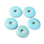 Natural Howlite Pendants, Dyed, Donut/Pi Disc, Sky Blue, Donut Width: 14mm, 35x7mm, Hole: 7mm(TURQ-L031-017A)