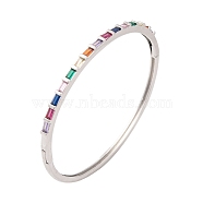 Brass Pave Colorful Glass Hinged Bangles for Women, Platinum, Rectangle, Inner Diameter: 2-1/4 inch(5.7cm), 3mm(BJEW-S147-21D-P)