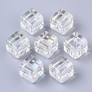 Transparent Acrylic Beads, AB Color Plated, Cube, Clear AB, 16x16mm, Hole: 3.5mm(X-PACR-R246-030)