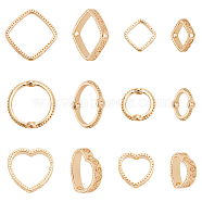 12Pcs 6 Style Brass Bead Frames, Heart/Rombus/Ring, Real 18K Gold Plated, 8.5~15x2~2.5mm, Hole: 0.8~1.2mm, 2pcs/style(KK-BC0012-93)